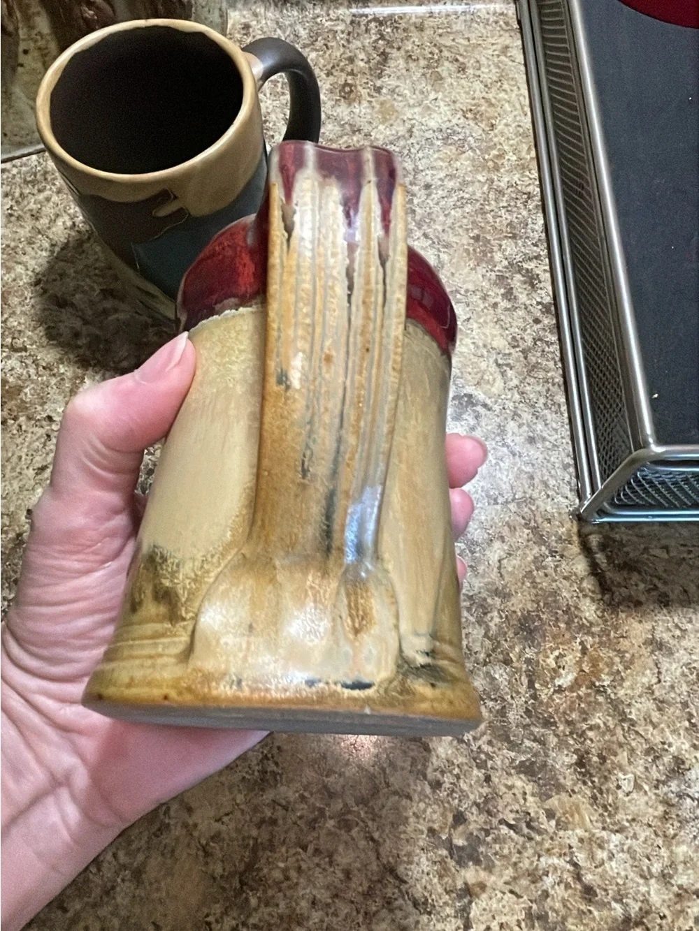 Handcrafted Stoneware Horse Relief Mug - Red Rim MADE BY WINCHESTER POTTERY